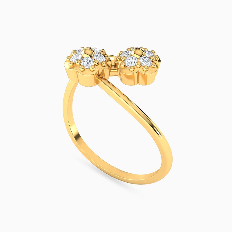 lazurde Flower Cubic Zirconia Two Headed Ring in 18K Gold - Image 3
